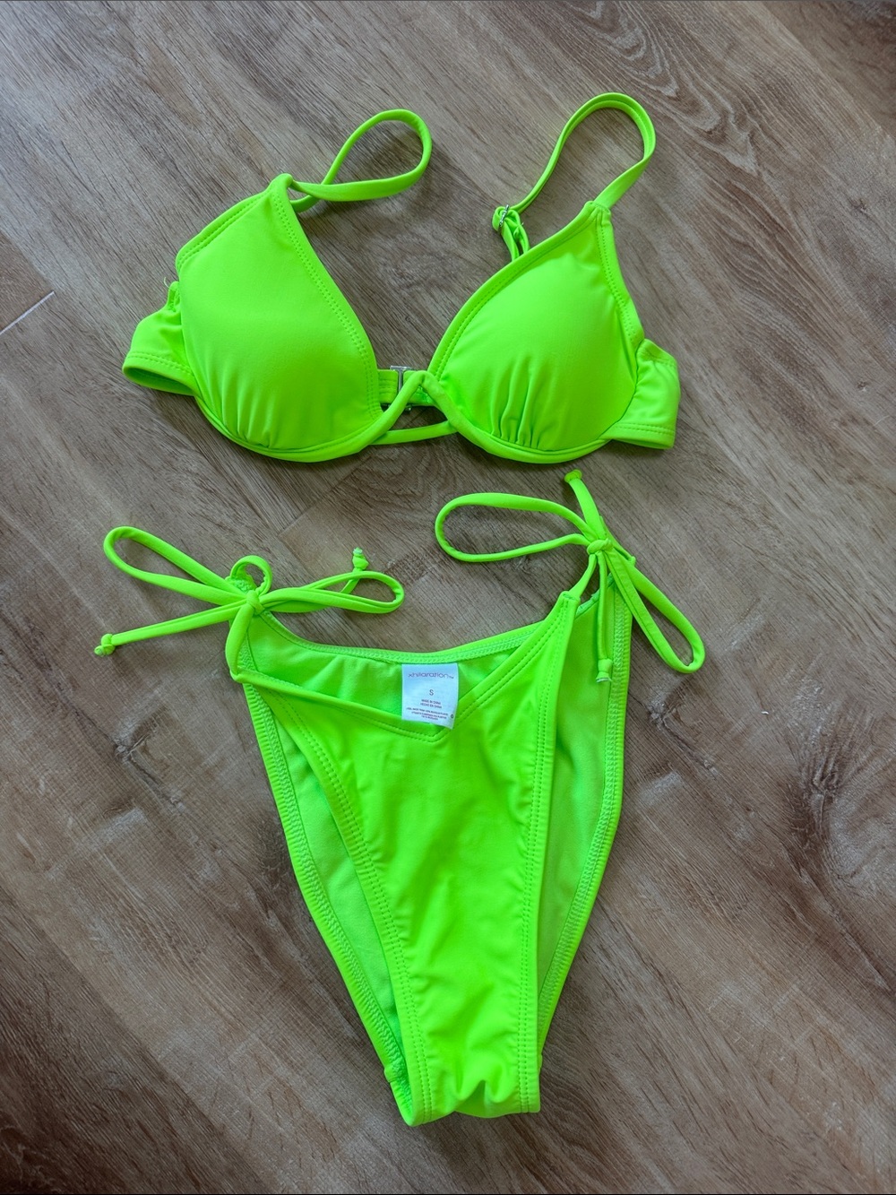 Xhilaration Neon Green Tie-Side Triangle Bikini